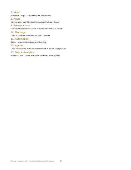 100 AI Tools Playbook interior tool table page