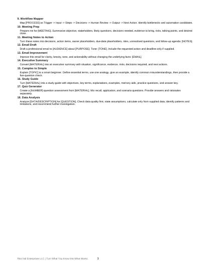 AI Prompt and Workflow Collection interior worksheet page