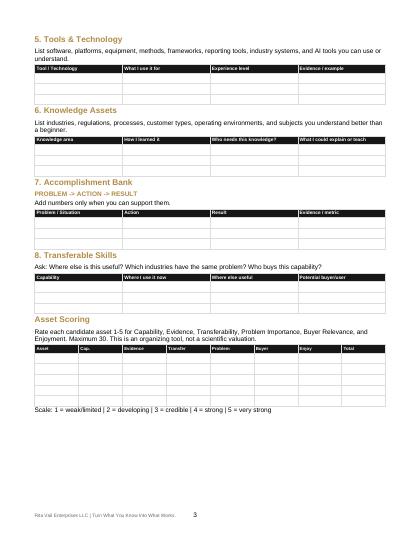 Career Skills Inventory interior worksheet page