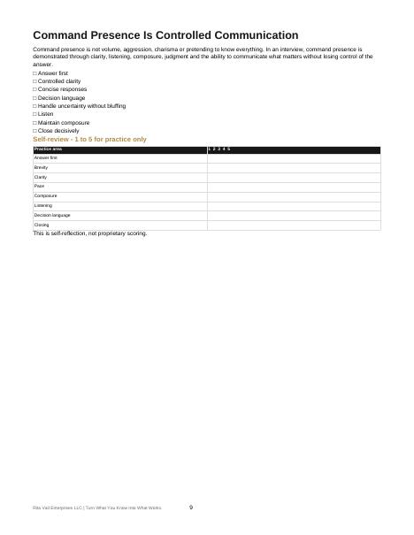 Executive Interview Pack interior command presence practice page