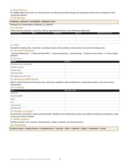 Google Workspace Business Playbook interior setup page